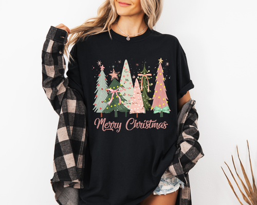 Load image 1 in gallery view. Merry Christmas Bows and Pink Trees