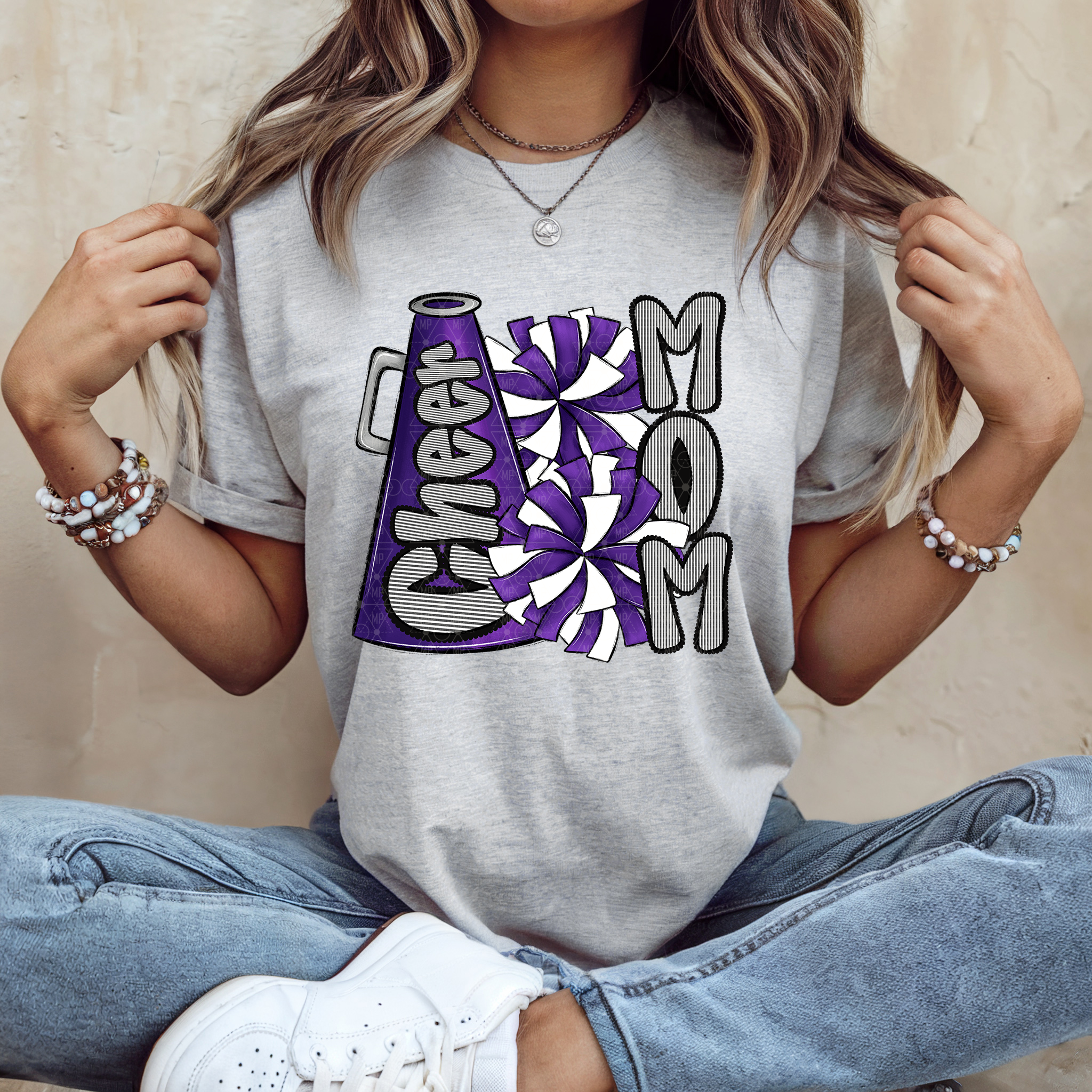 Purple Seersucker Cheer Mom
