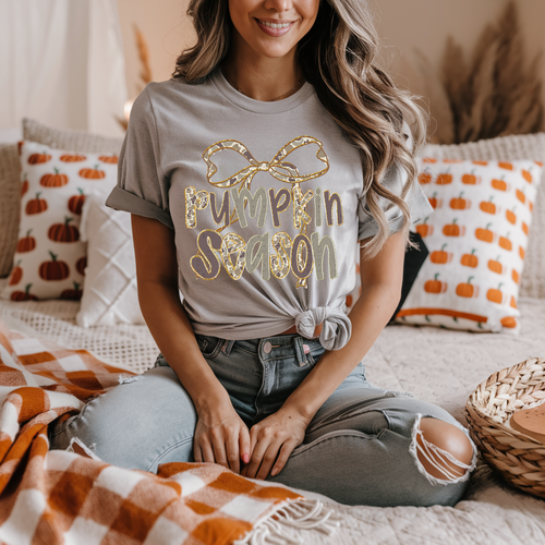 Load image 1 in gallery view. Camo Pumpkin Season with Bow