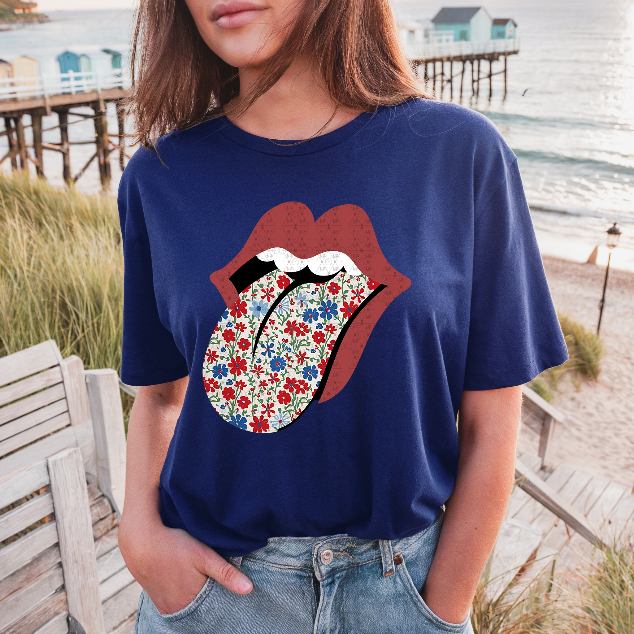 Red White and Blue Floral Tongue