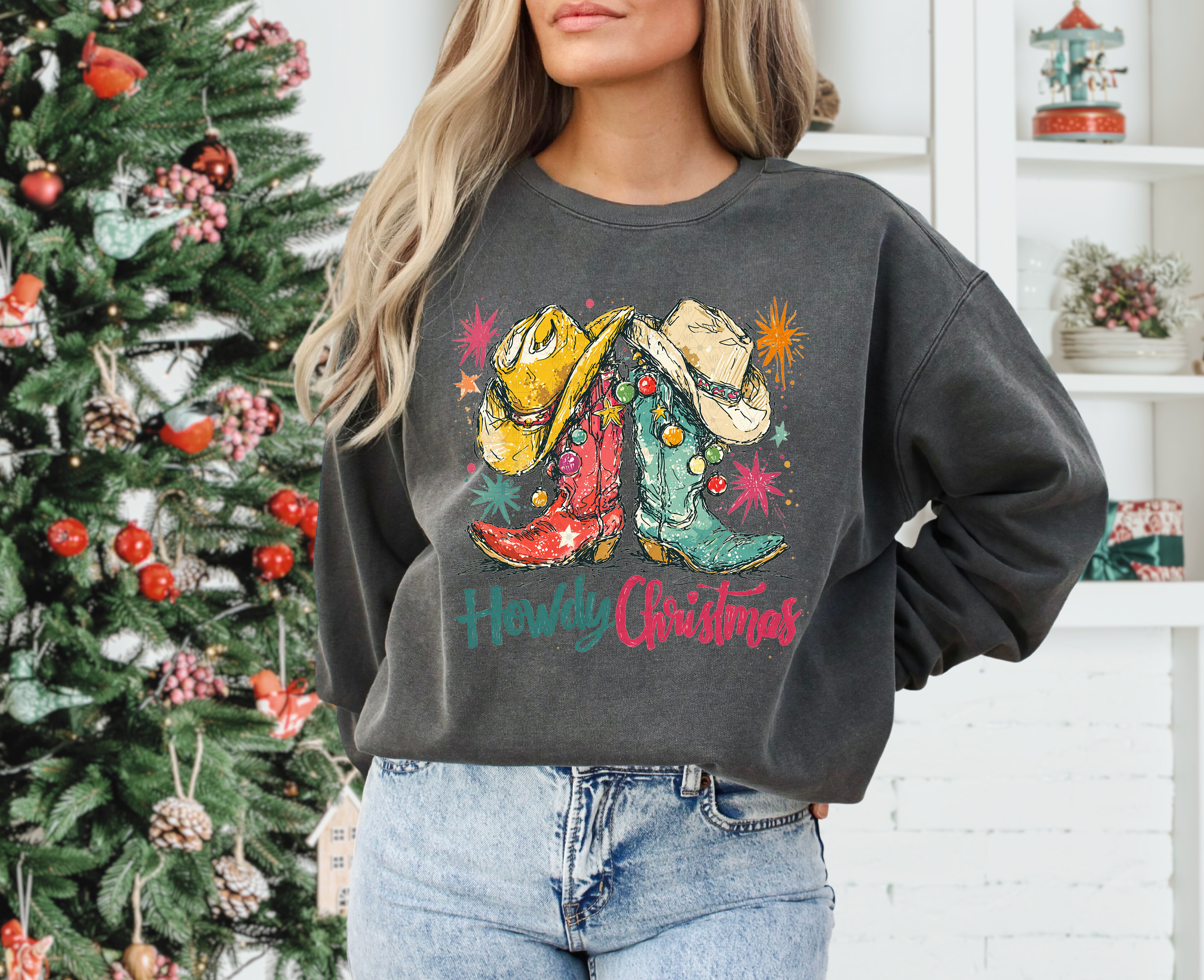 Howdy Christmas Cowboy Boots and Hat