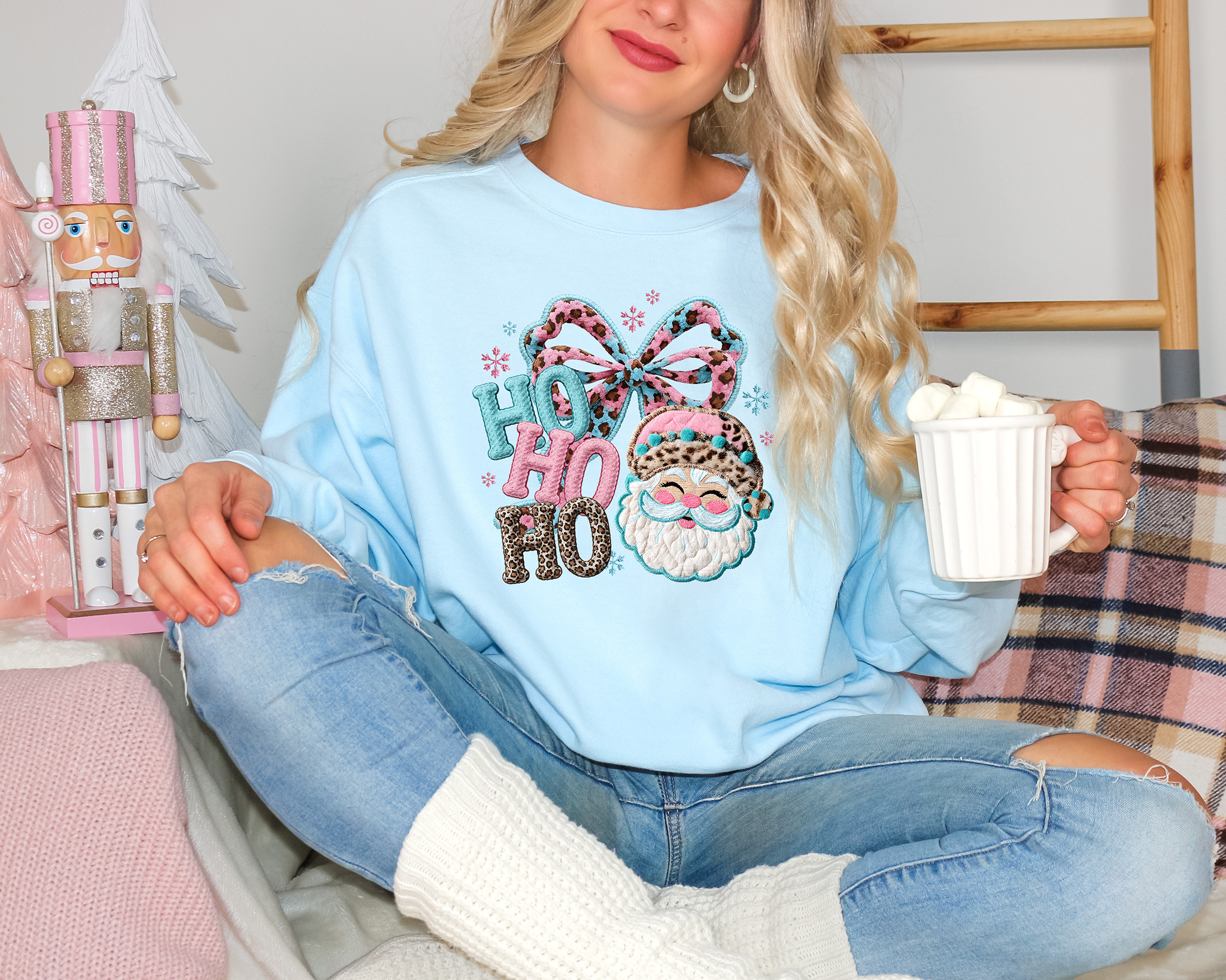 Crochet Ho Ho Ho with Bow and Santa