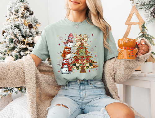 Load image 1 in gallery view. Stacked Snowmen Checkered Christmas Tree