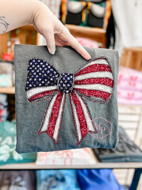 Load image 1 in gallery view. Faux Sparkle Flag Bow