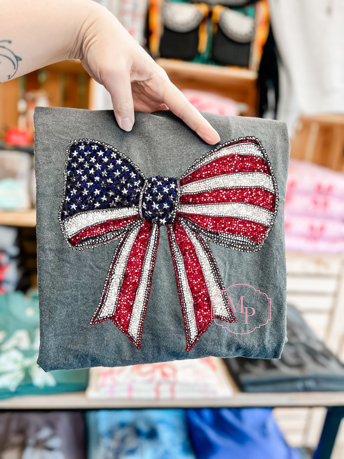 Faux Sparkle Flag Bow
