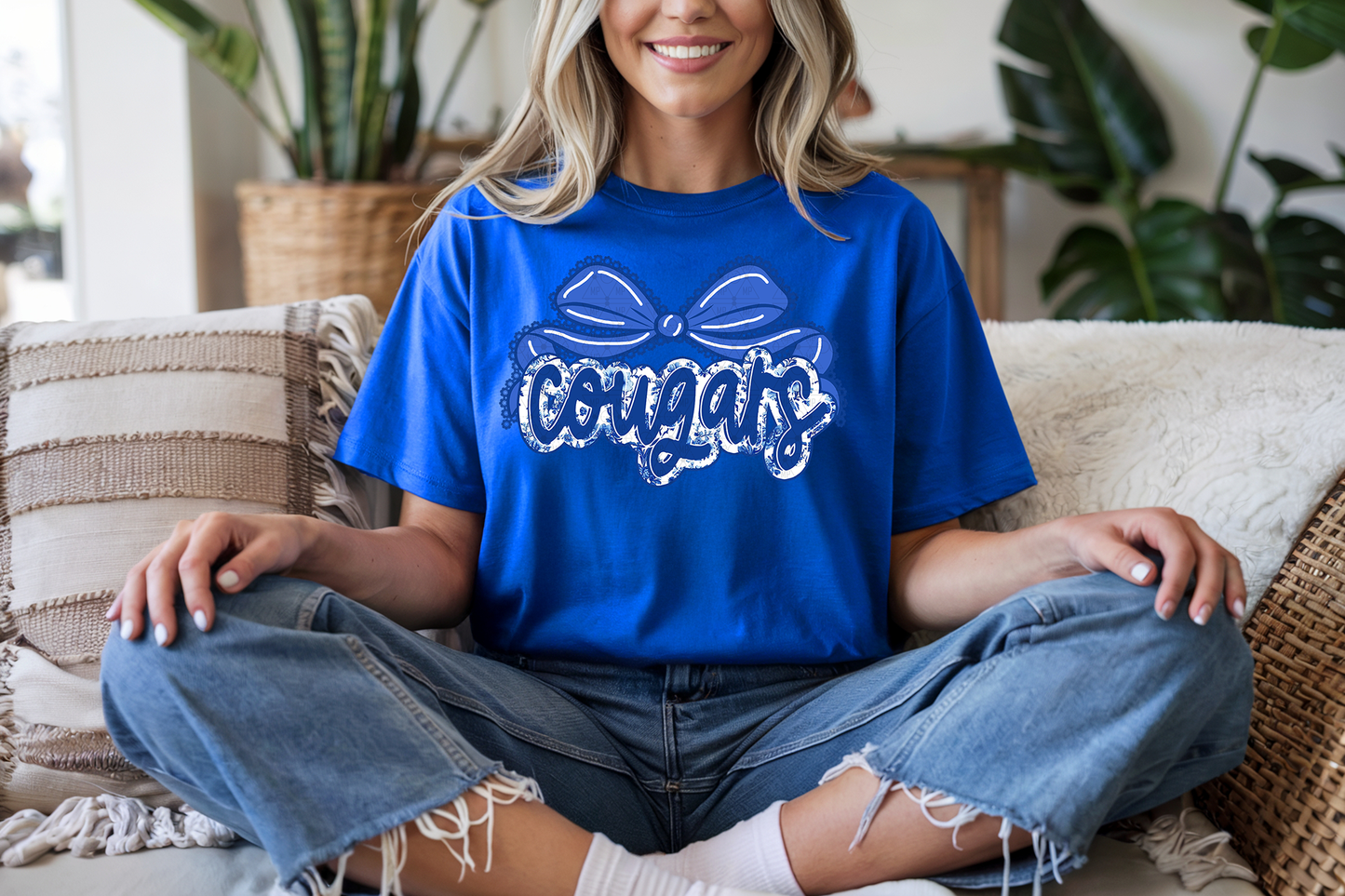Floral Blue Cougars with Bow