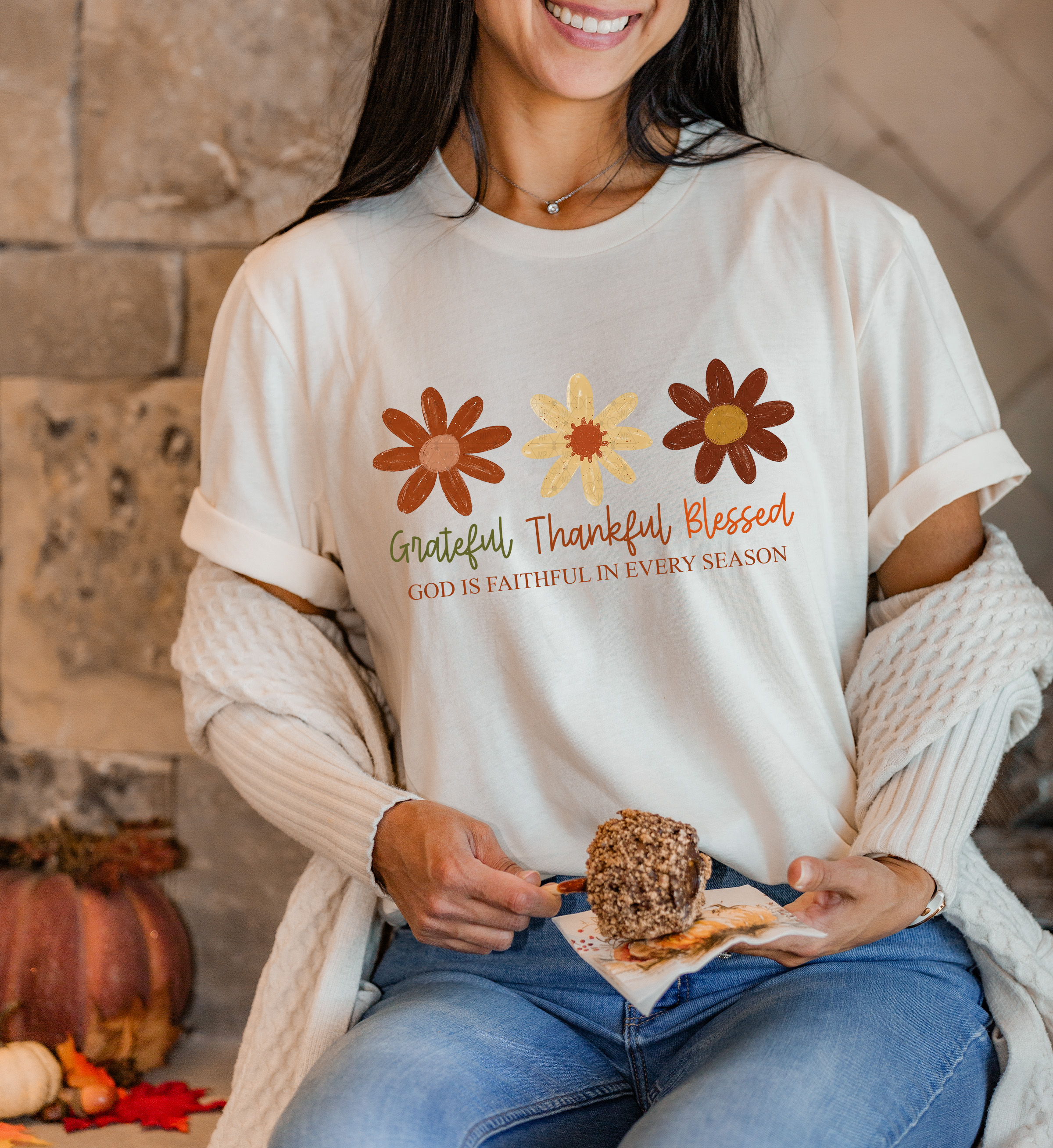 Grateful Thankful Blessed Boho Flowers