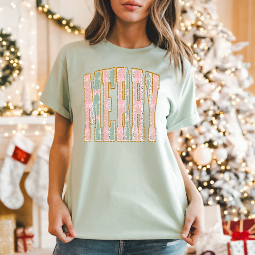 Load image 1 in gallery view. Pink Mint and Gold Merry