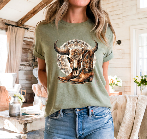 Load image 1 in gallery view. Aztec Cowboy Boots and Skull