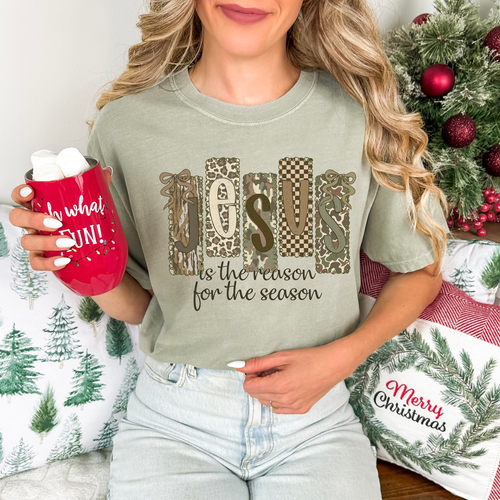 Load image 1 in gallery view. Jesus Is The Reason of the Season Camo Doodle