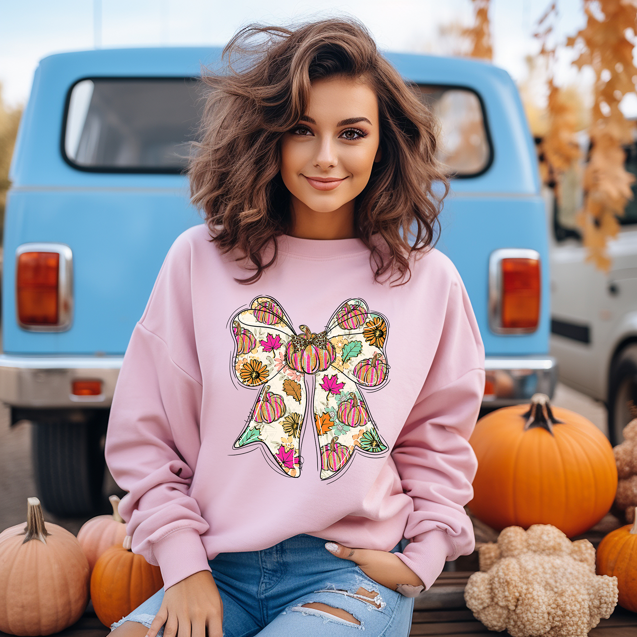 Bright Doodle Pumpkin Bow