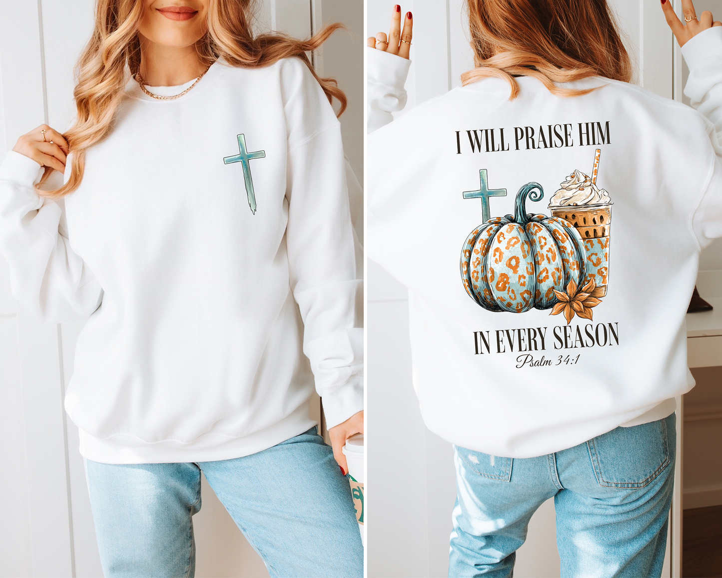 I Will Praise Him In Every Season Leopard Teal Pumpkin