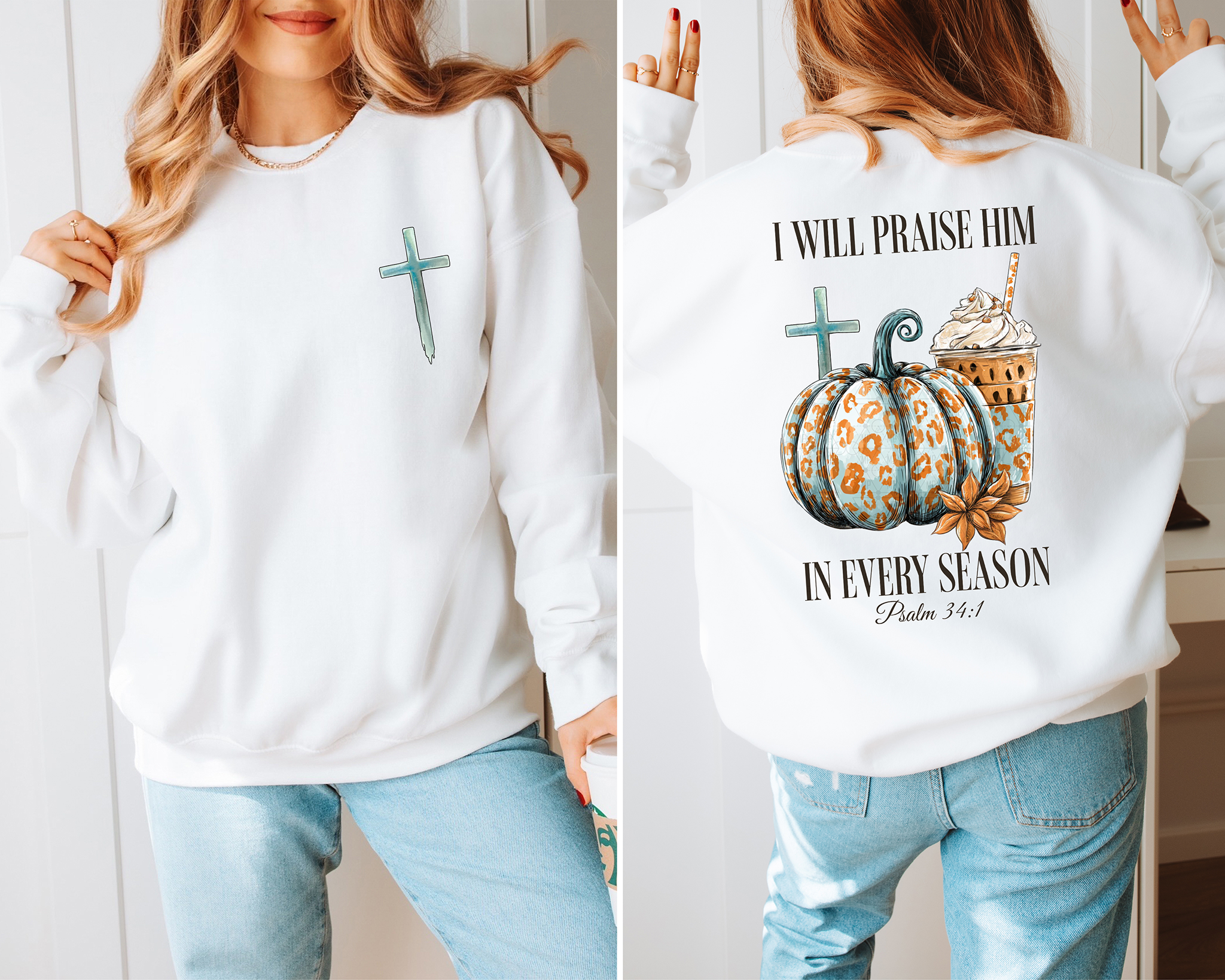 I Will Praise Him In Every Season Leopard Teal Pumpkin