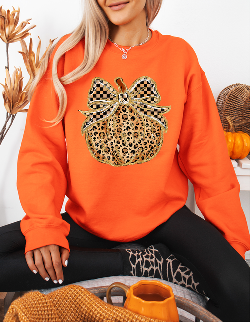 Load image 1 in gallery view. Checkered Bow Leopard Pumpkin