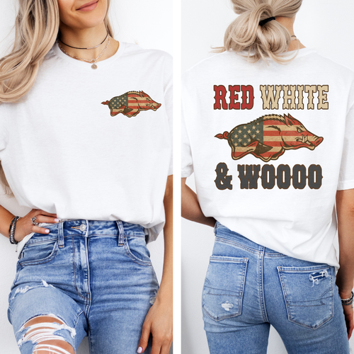Load image 1 in gallery view. Vintage Red White & WOOOO