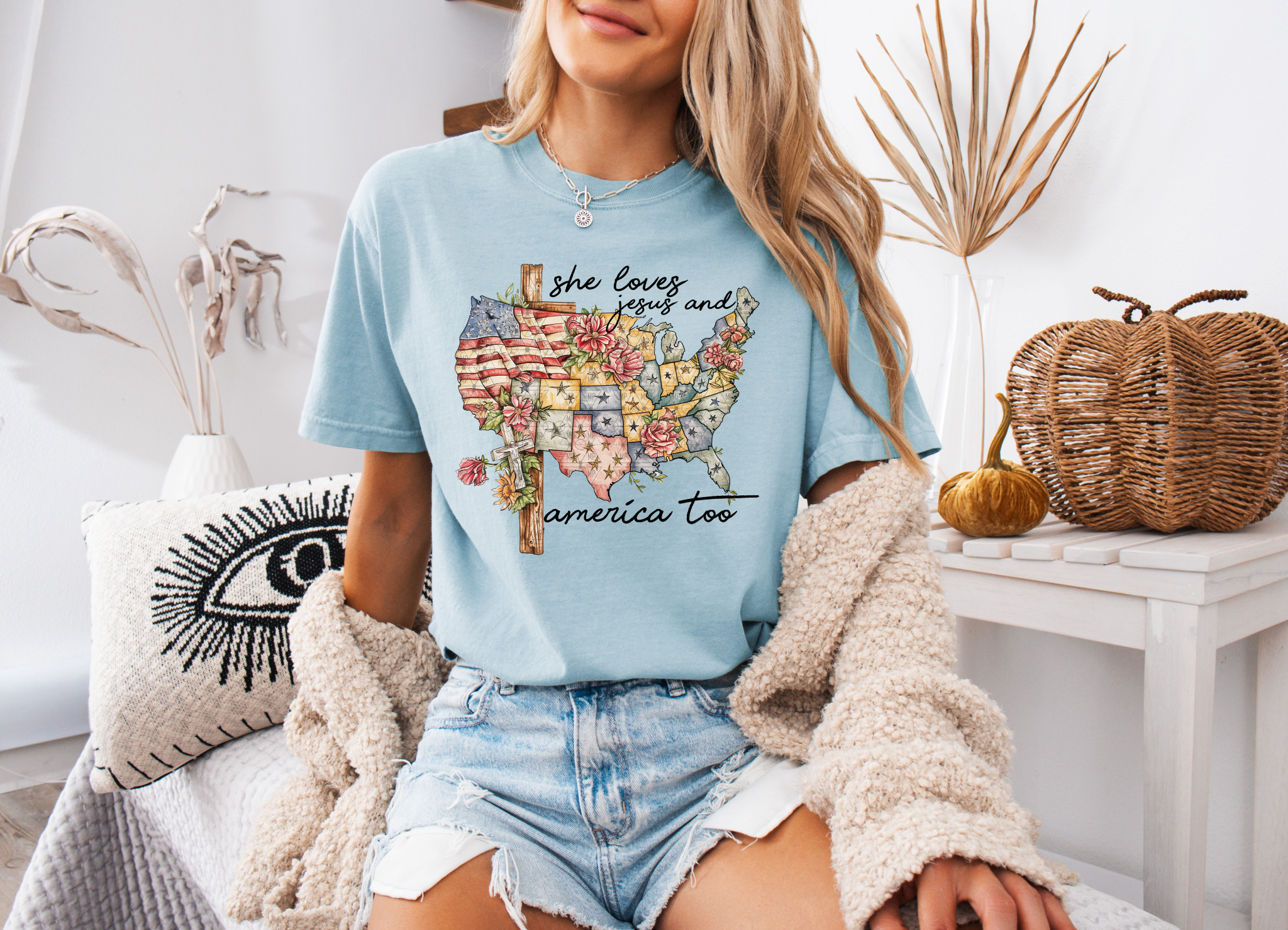 Vintage She Loves Jesus and America Too