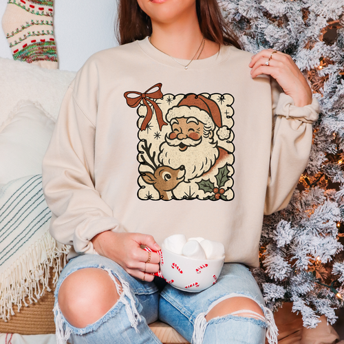 Load image 1 in gallery view. Vintage Santa and Reindeer