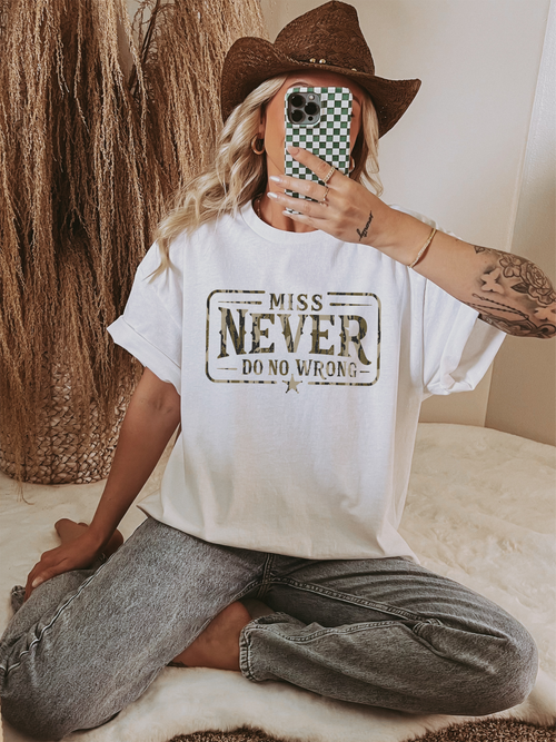 Load image 1 in gallery view. Camo Miss Never Do No Wrong