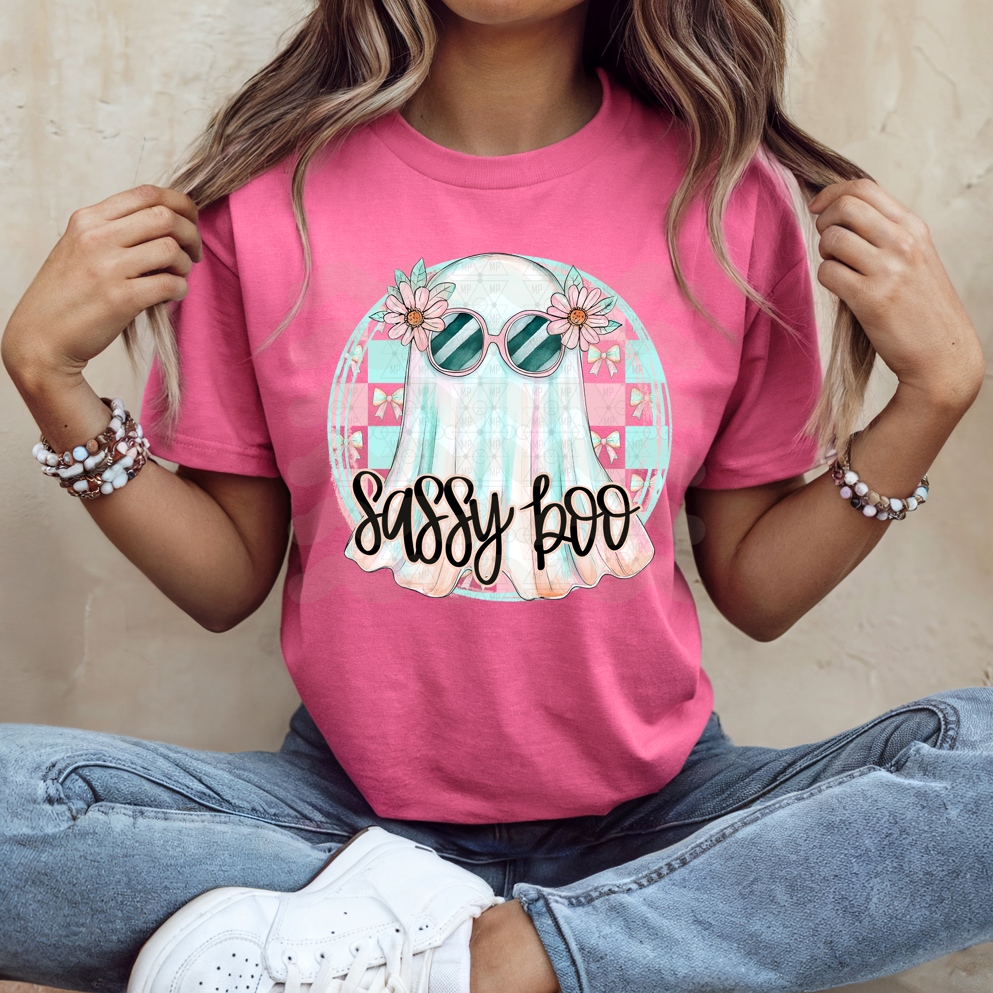 Checkered Circle Sassy Boo Ghost