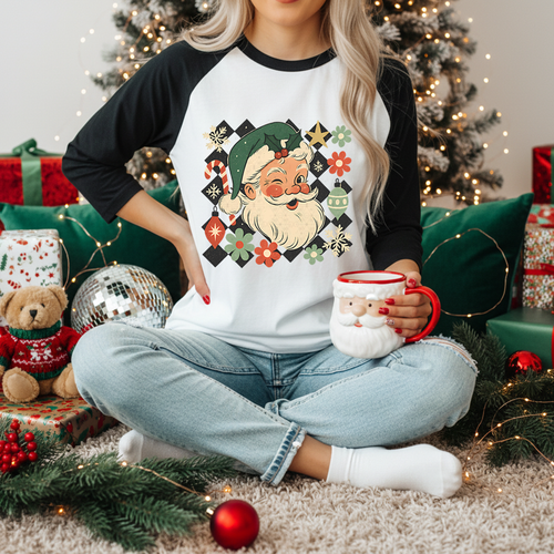 Load image 1 in gallery view. Retro Checkered Santa