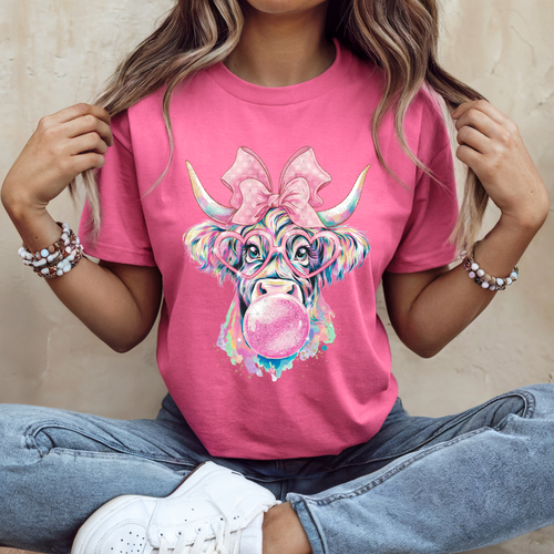Load image 1 in gallery view. Pink Bubble Gum Highland Cow