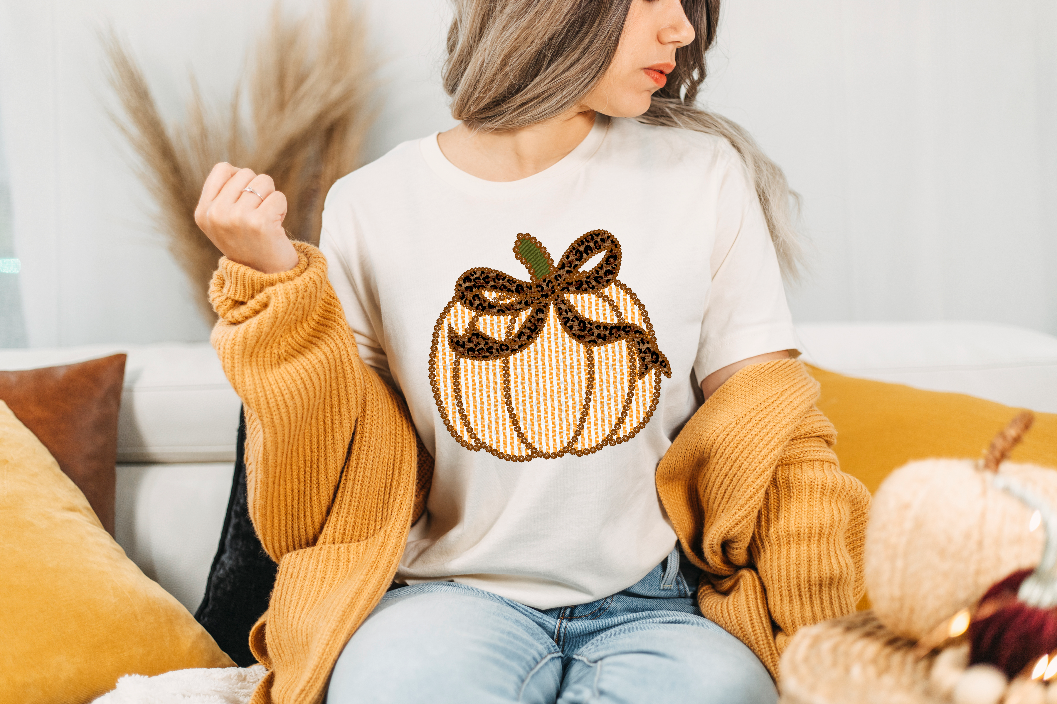 Seersucker Lace Pumpkin Leopard Bow