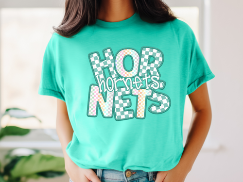 Load image 1 in gallery view. Checkered Teal Hornets
