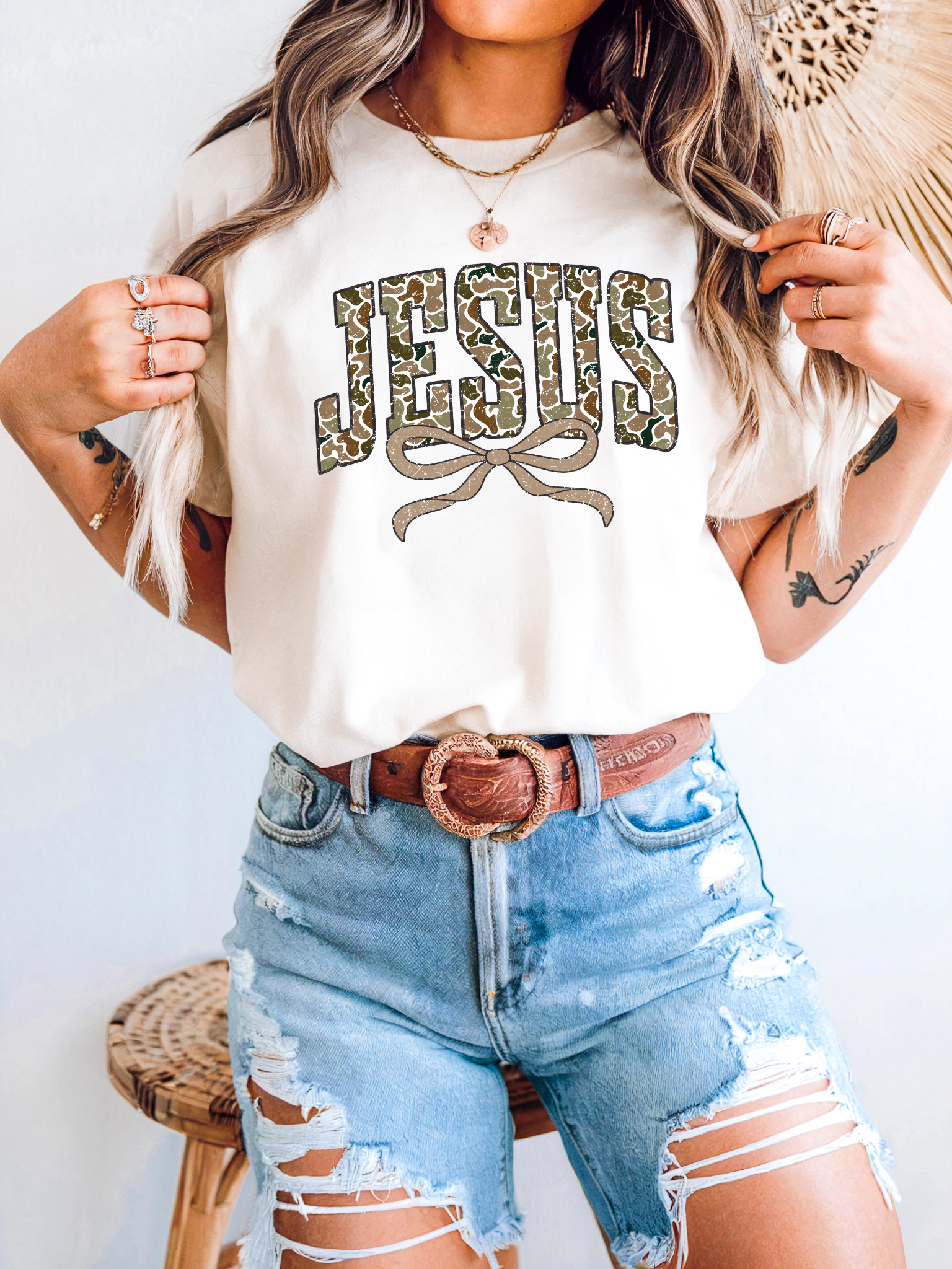 Distressed Camo Jesus with Bow