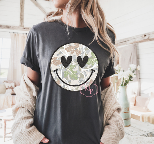 Load image 1 in gallery view. Camo Smiley Hearts
