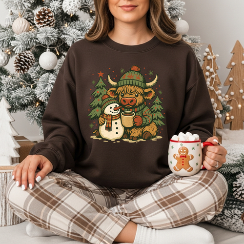 Load image 1 in gallery view. Christmas Highland and Snowman