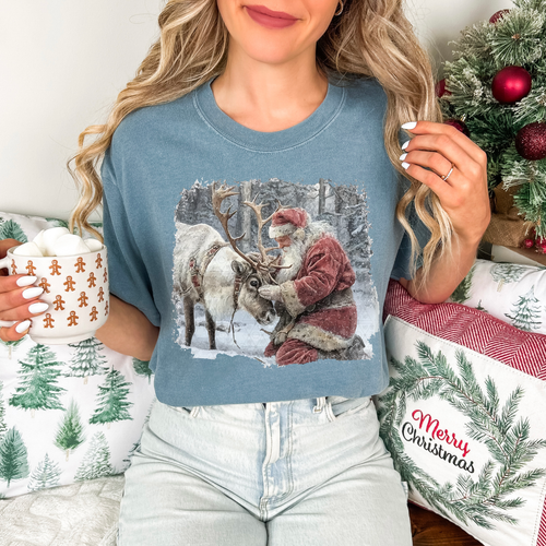 Load image 1 in gallery view. Santa and Reindeer Watercolor