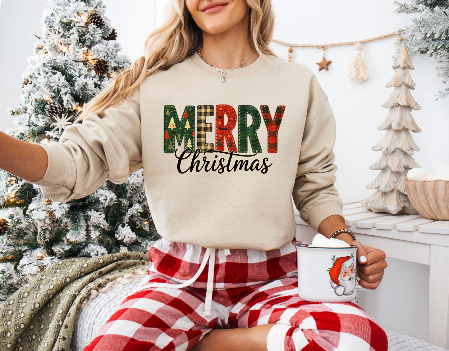 Vintage Merry Christmas Patchwork Stitched