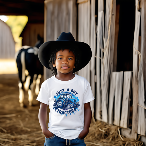 Load image 1 in gallery view. Just A Boy Who Loves Tractors Blue