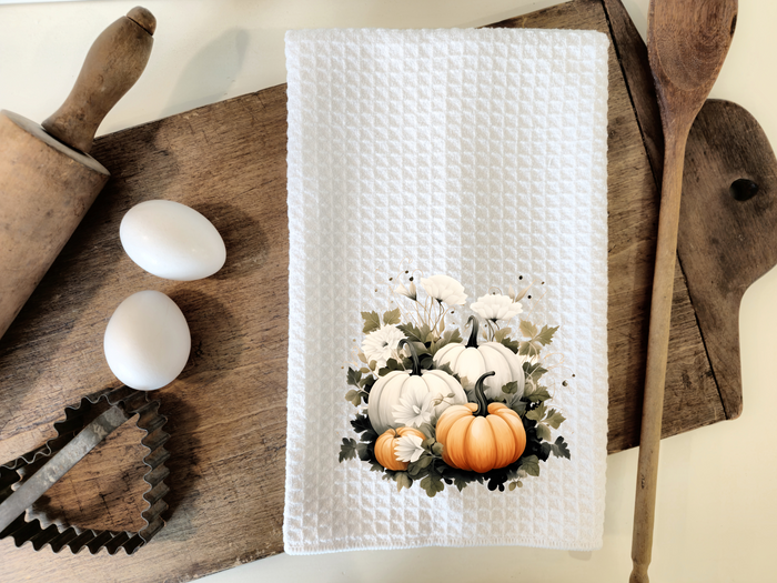 White Floral Pumpkin Tea Towel