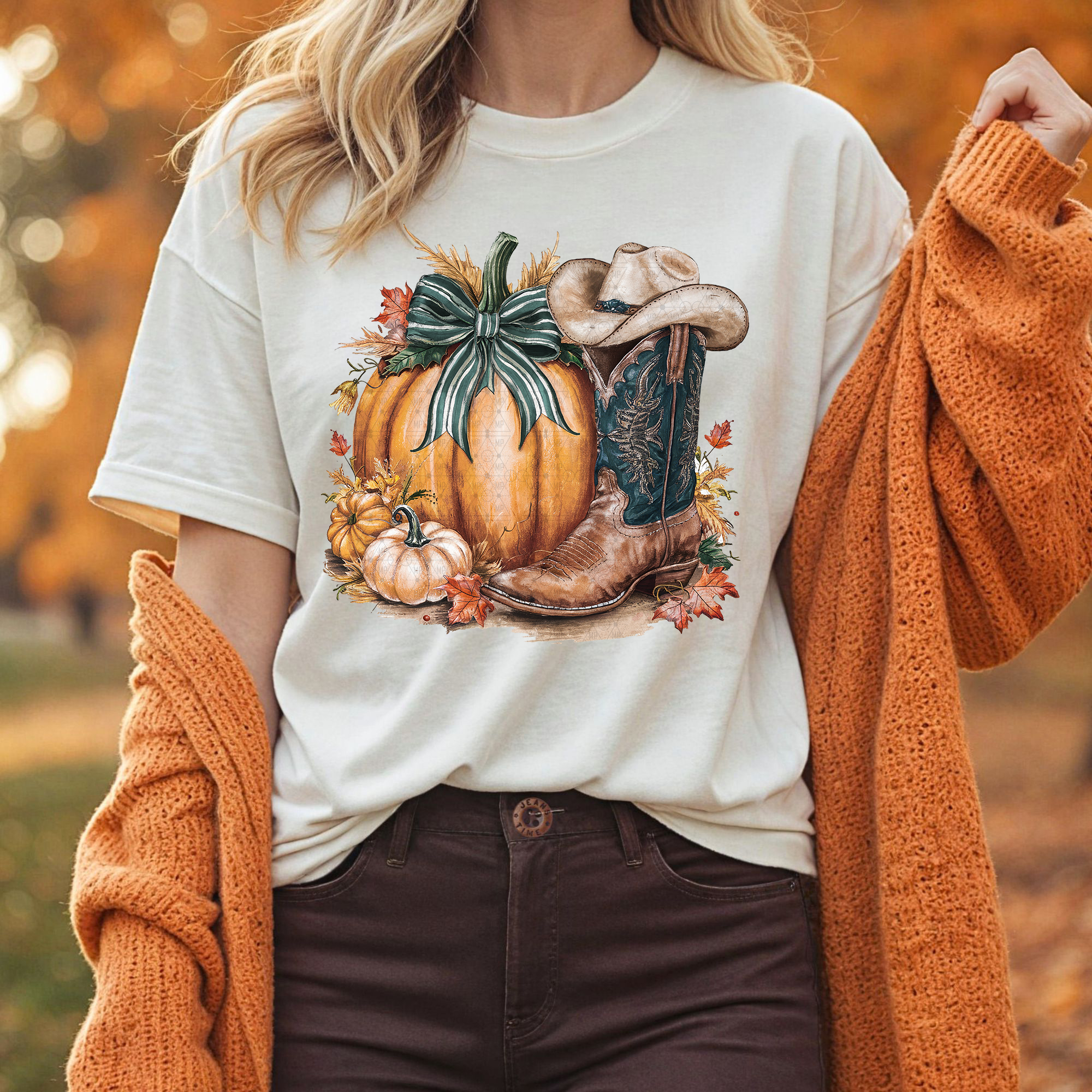 Fall Cowboy Boots and Pumpkins