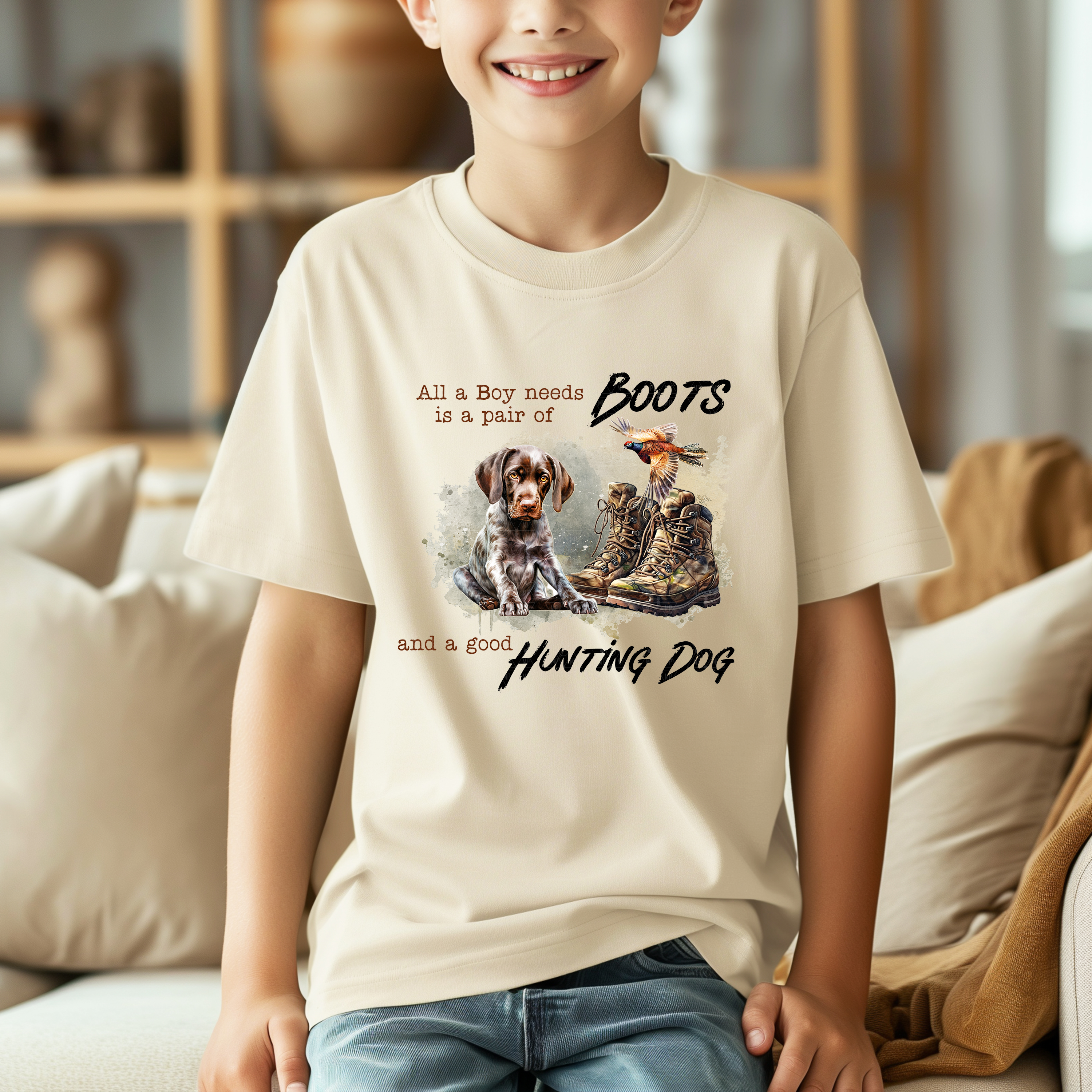 All A Boy Needs Is A Good Pair of Boots And A Hunting Dog