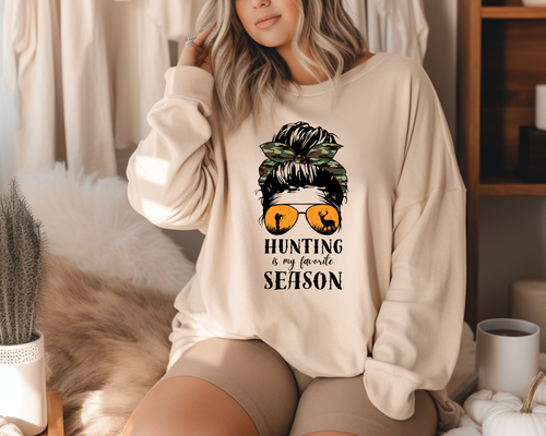 Load image 1 in gallery view. Hunting Is My Favorite Season Messy Bun