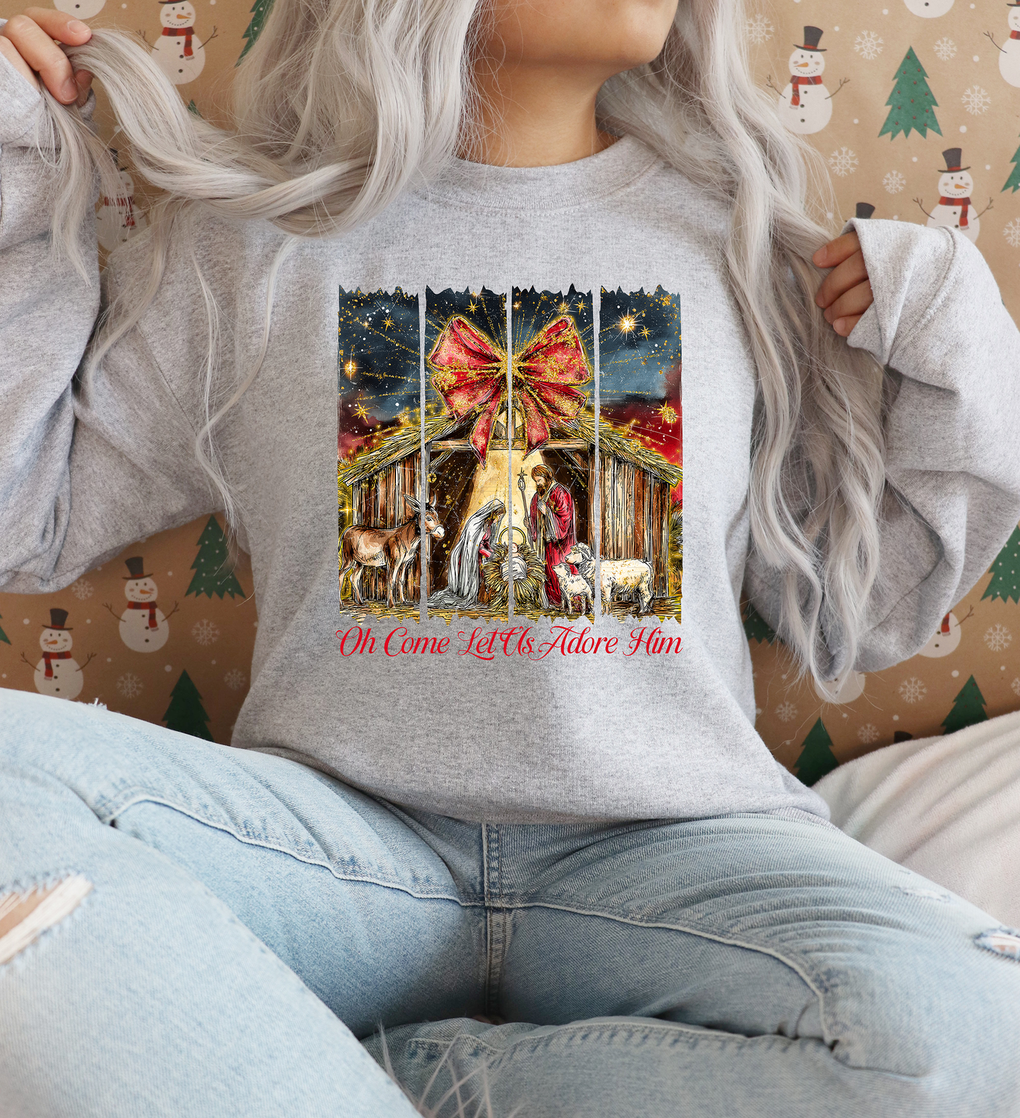 Oh Come Let Us Adore Him Classic Red Bow