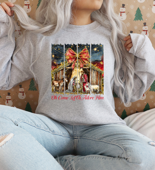 Load image 1 in gallery view. Oh Come Let Us Adore Him Classic Red Bow