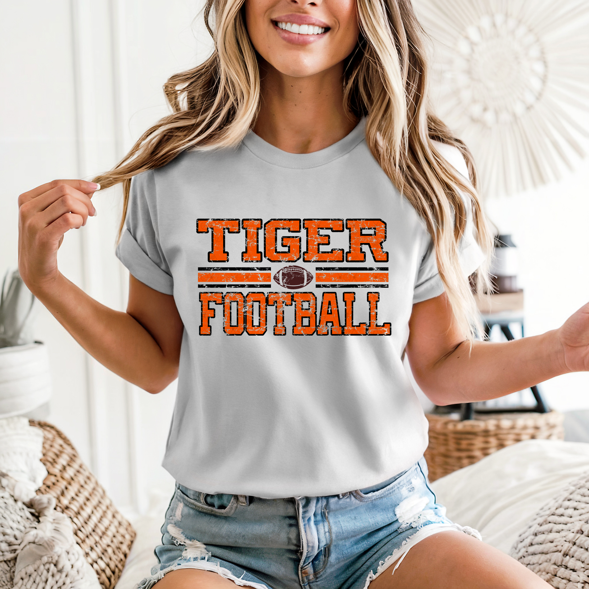 Distressed Orange Tiger Football