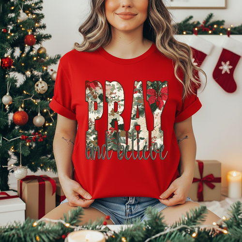 Load image 1 in gallery view. Christmas Camo Pray and Believe