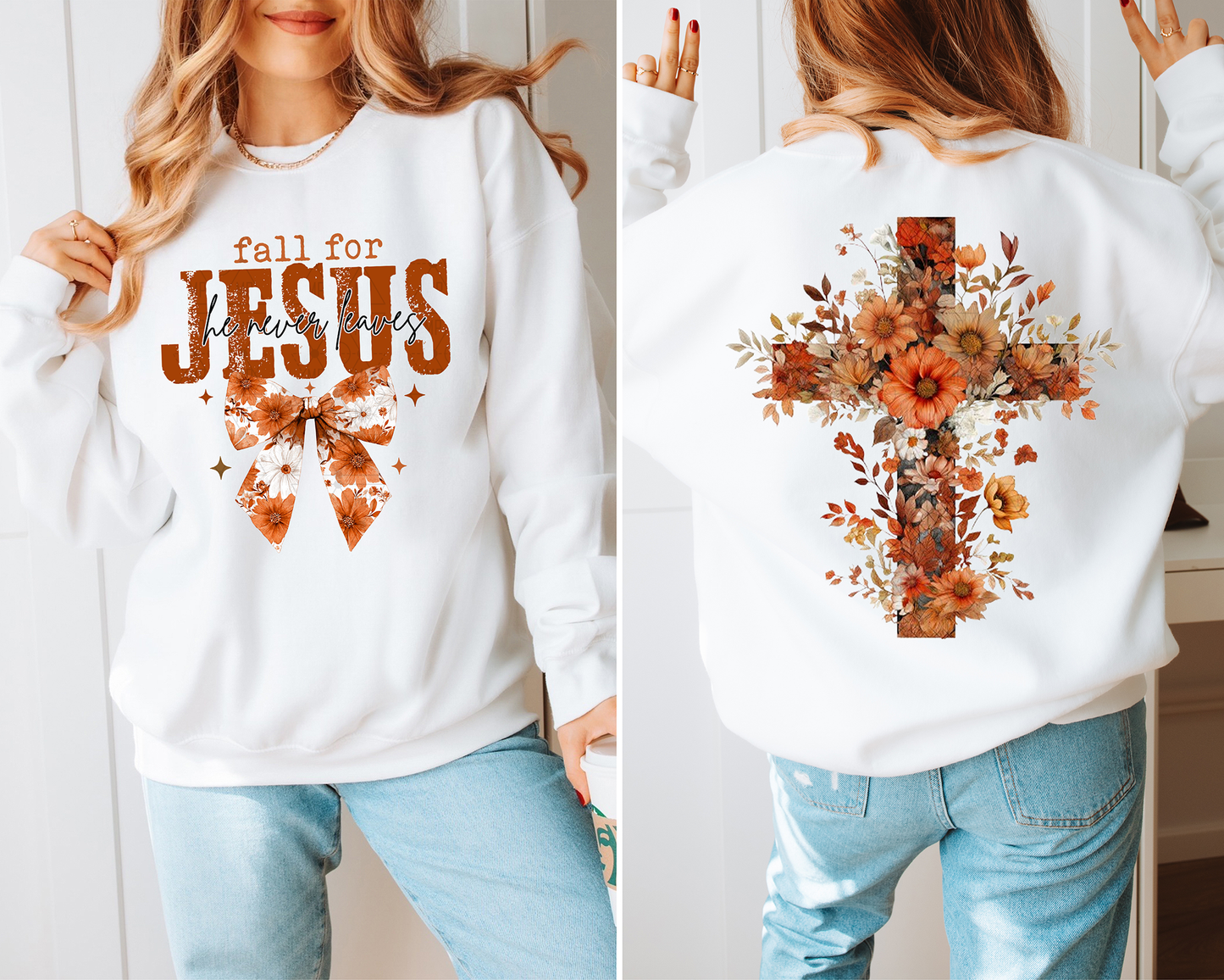 Fall For Jesus He Never Leave Floral Cross