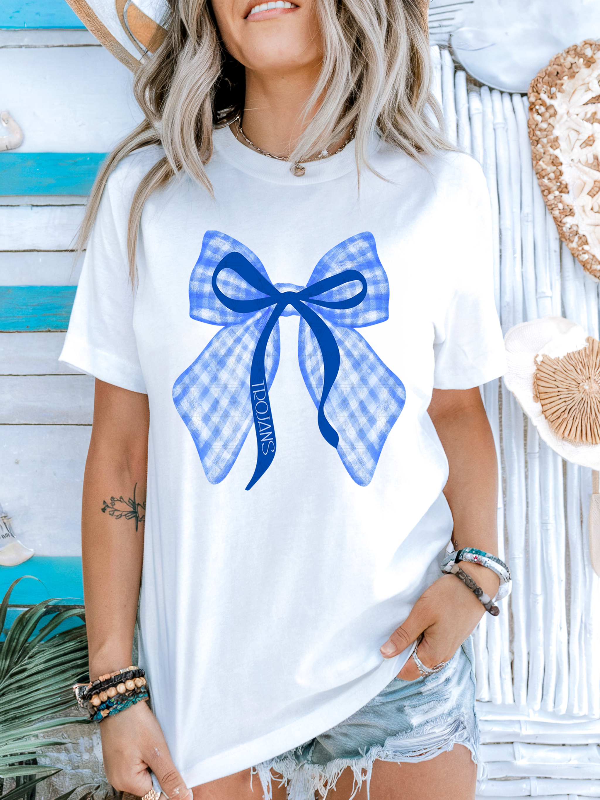 Blue Watercolor Trojan Bow