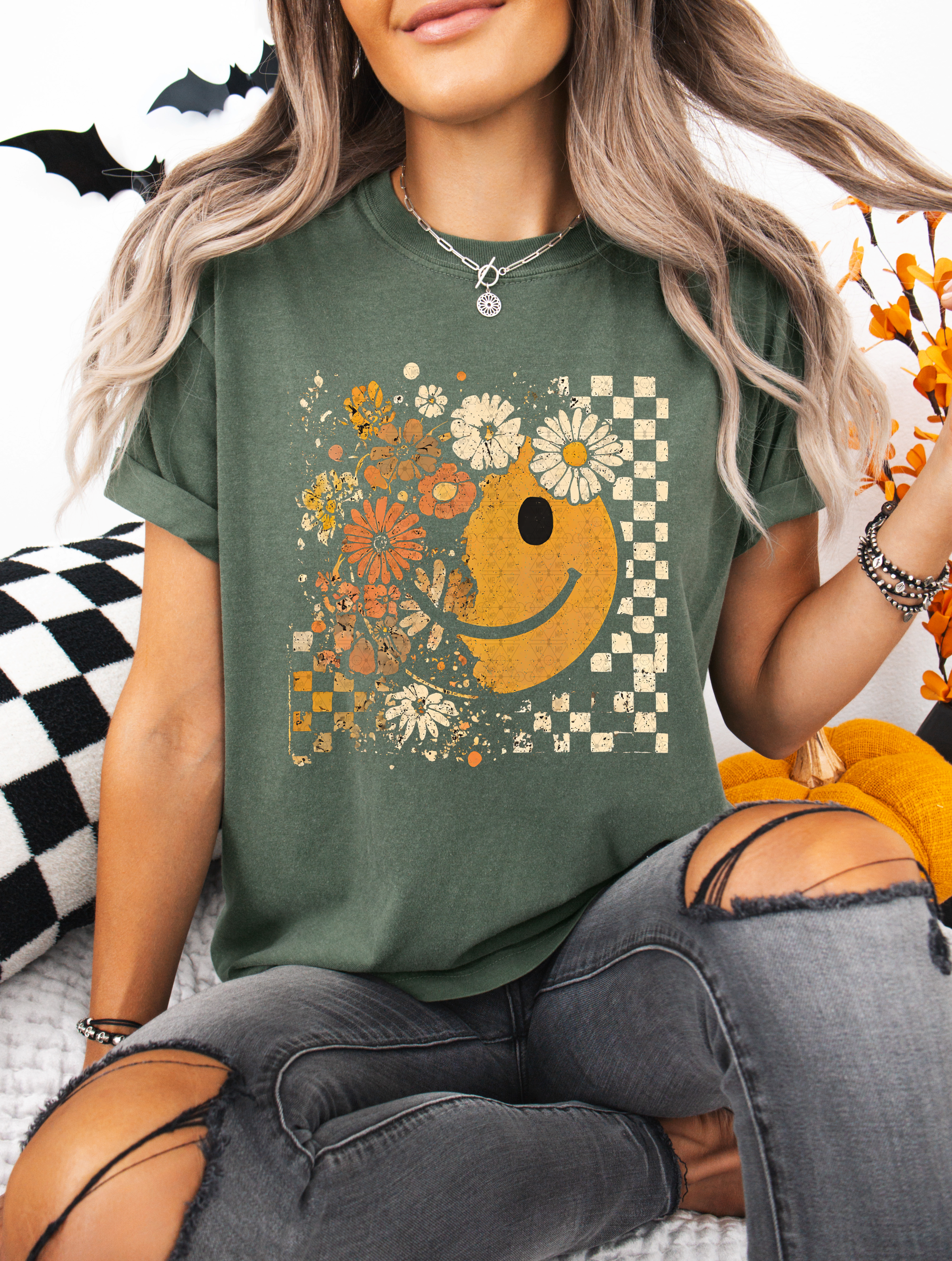 Checkered Smiley Fall Flowers