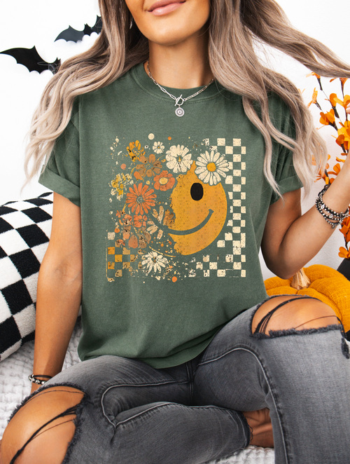 Load image 1 in gallery view. Checkered Smiley Fall Flowers