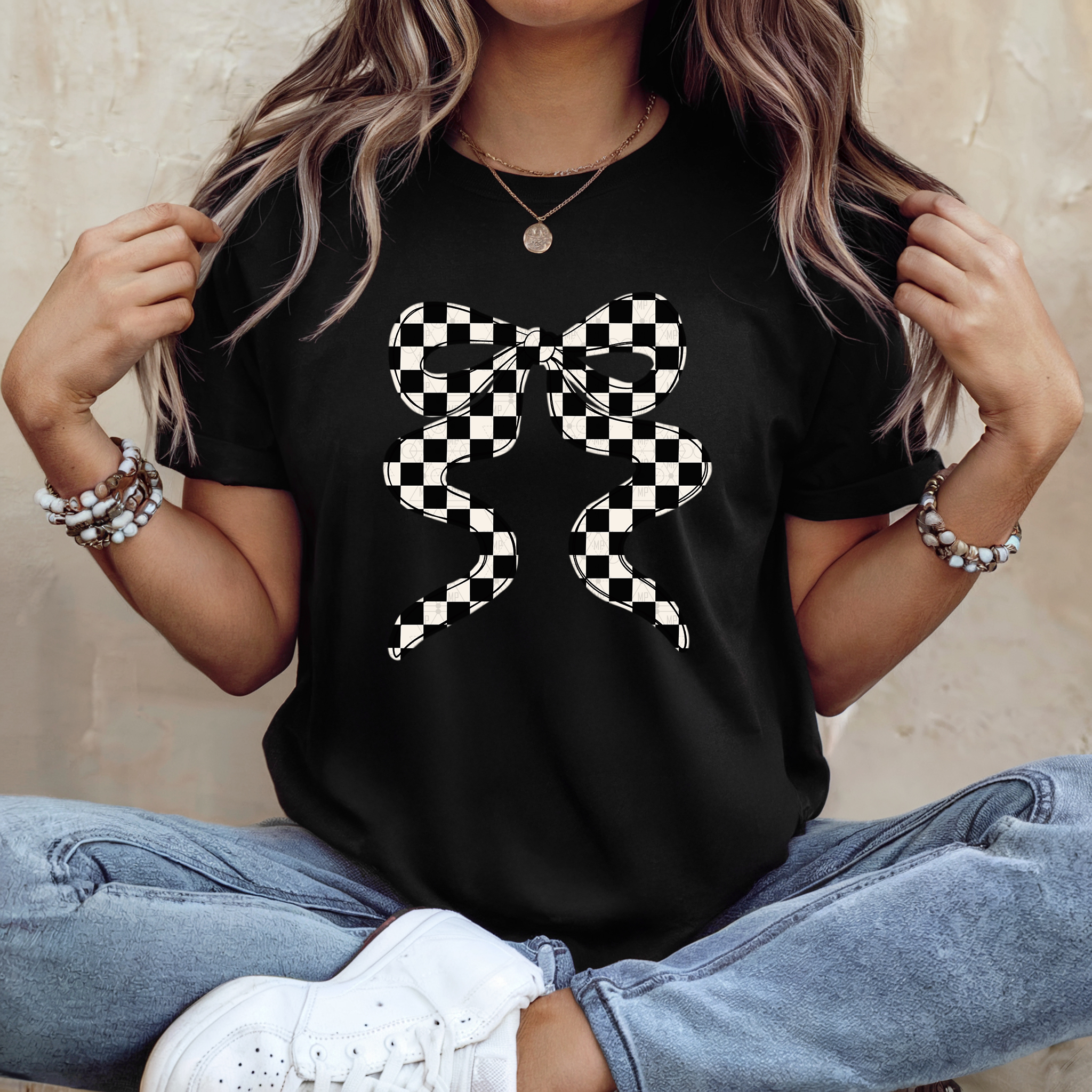 Checkered Black Bow