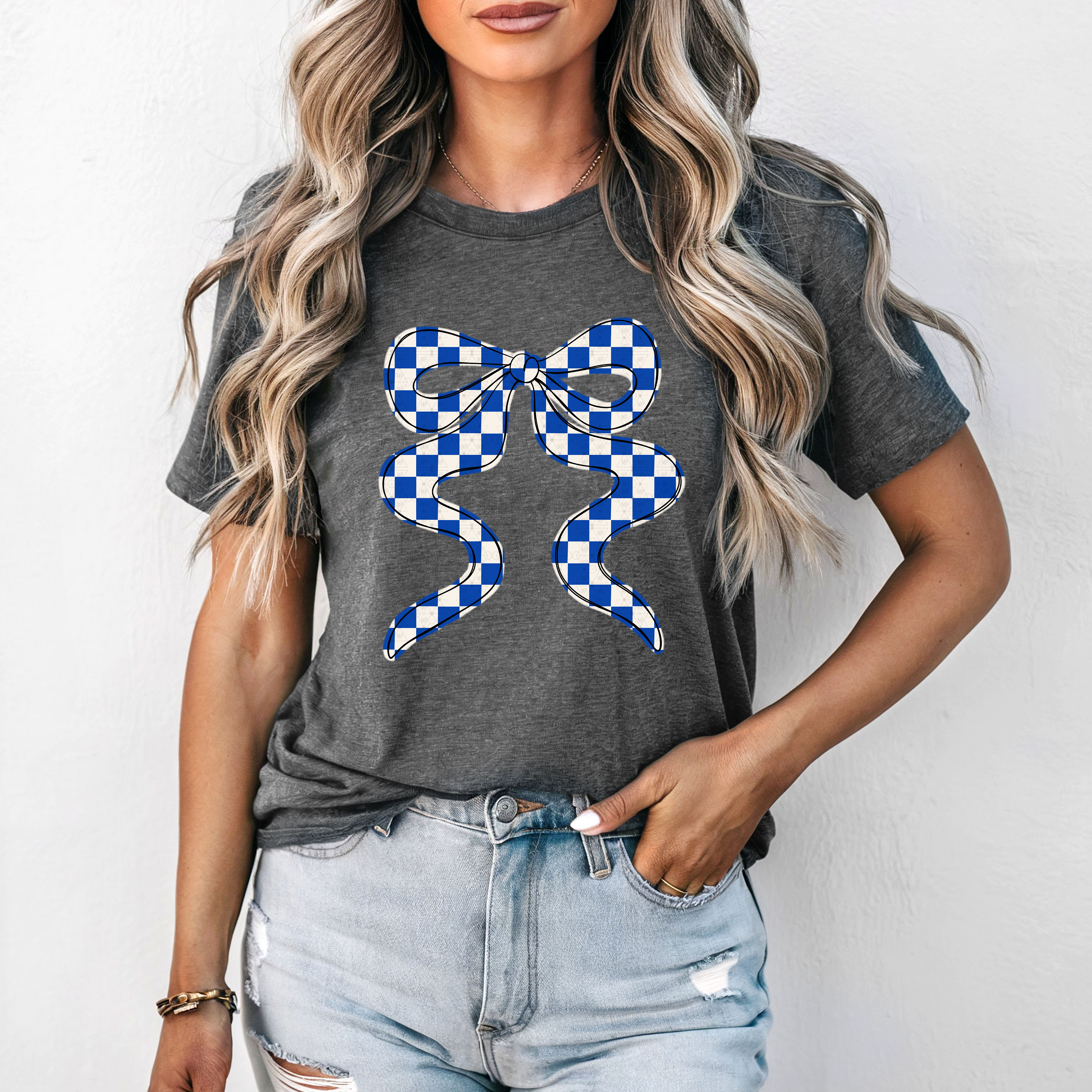 Checkered Blue Bow