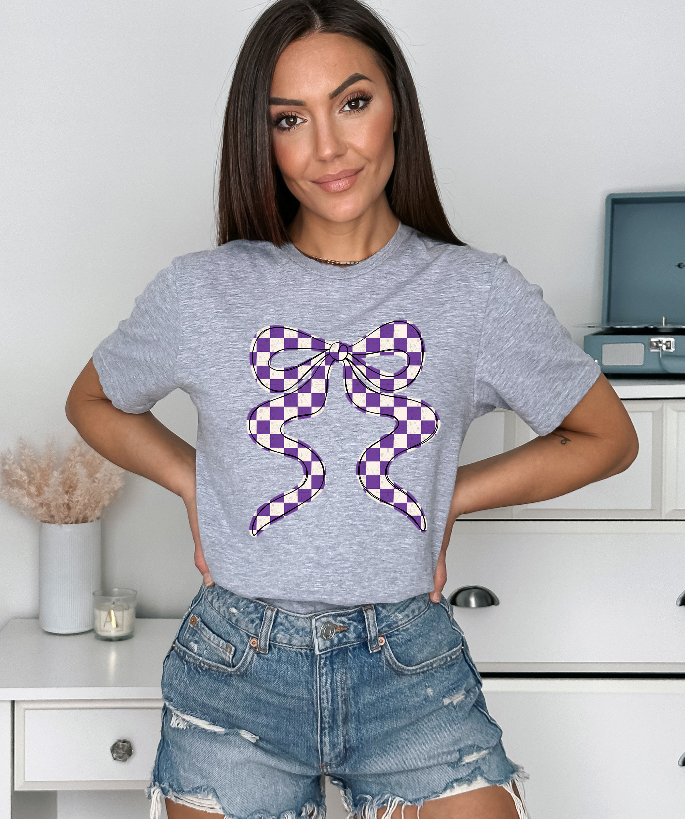 Checkered Purple Bow