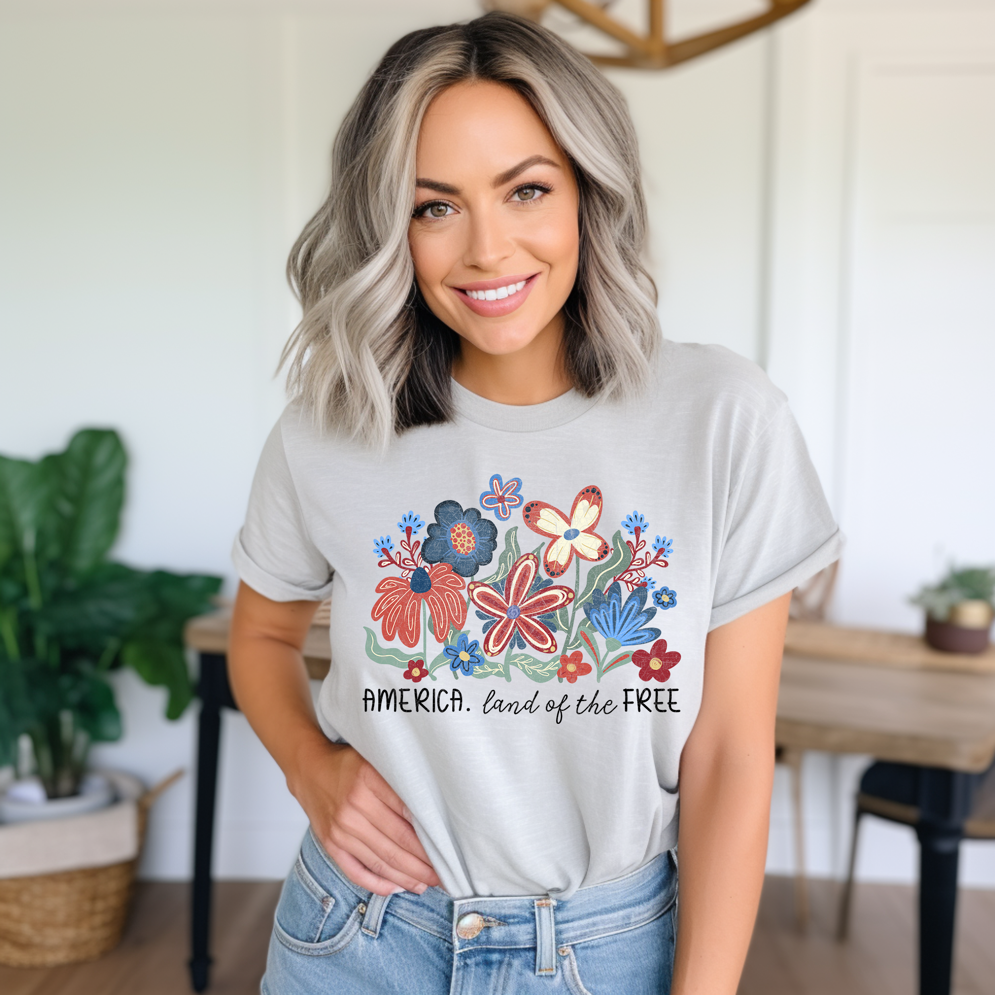 Boho Flowers America Land of the Free