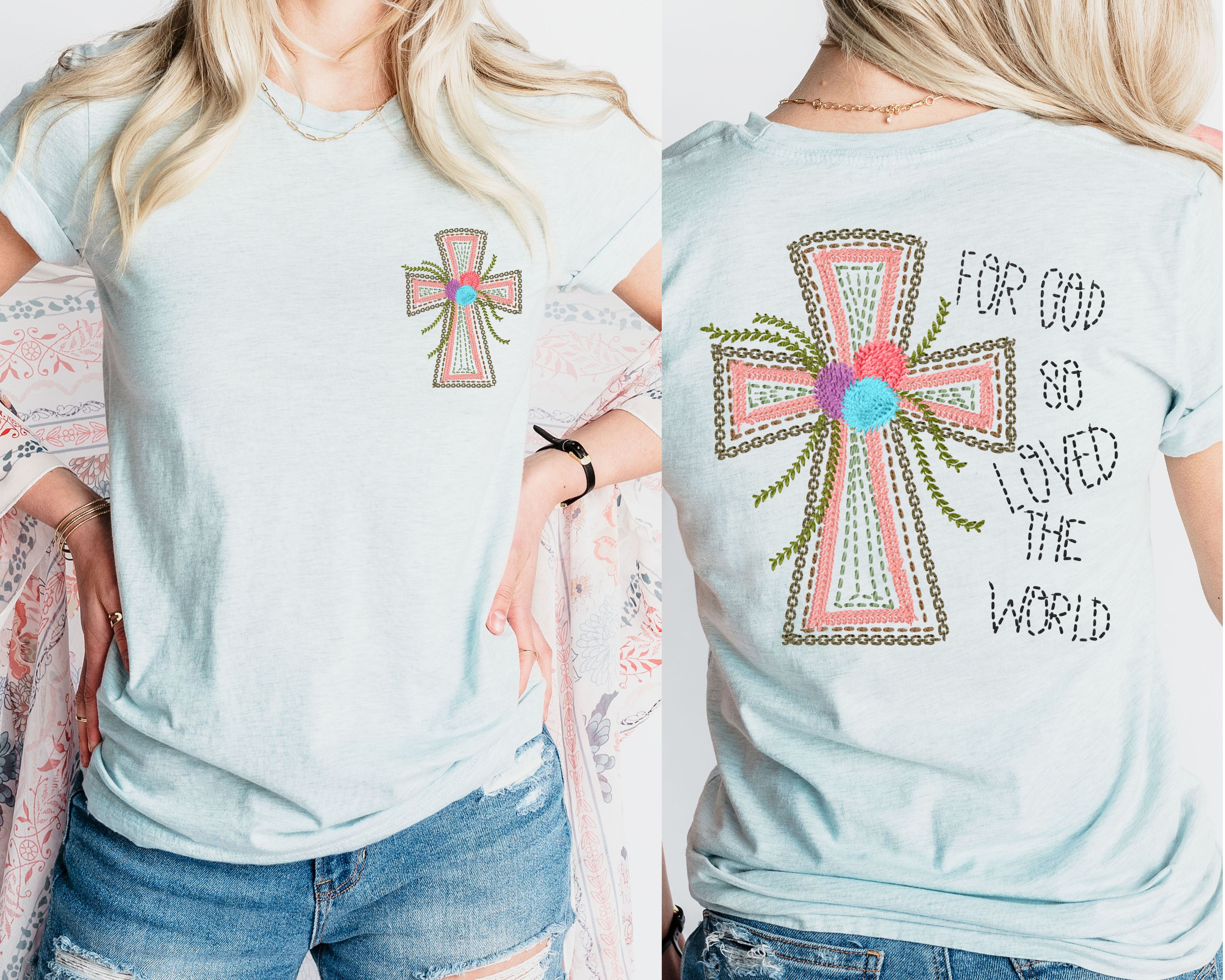 For God So Loved The World Faux Embroidery